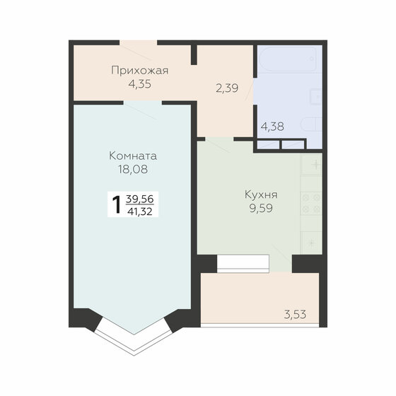 41,3 м², 1-комнатная квартира 3 966 720 ₽ - изображение 1