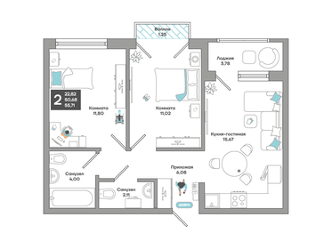 56,2 м², 2-комнатная квартира 7 220 415 ₽ - изображение 9
