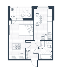 38,5 м², 1-комнатная квартира 5 351 500 ₽ - изображение 21