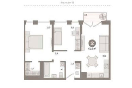 Квартира 61,5 м², 2-комнатная - изображение 1