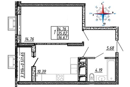 Квартира 38,3 м², 1-комнатная - изображение 1