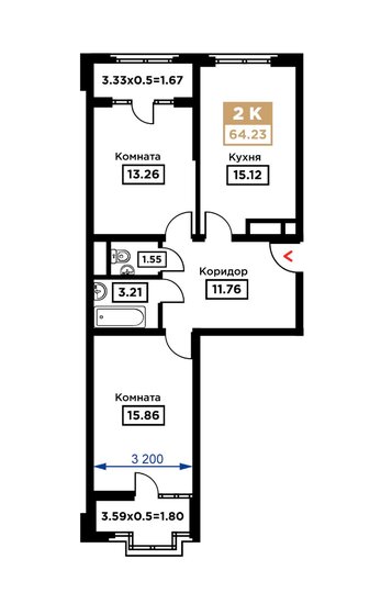 64,2 м², 2-комнатная квартира 11 600 000 ₽ - изображение 1