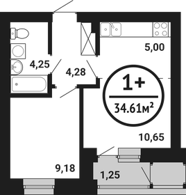 Квартира 34,6 м², 1-комнатная - изображение 1