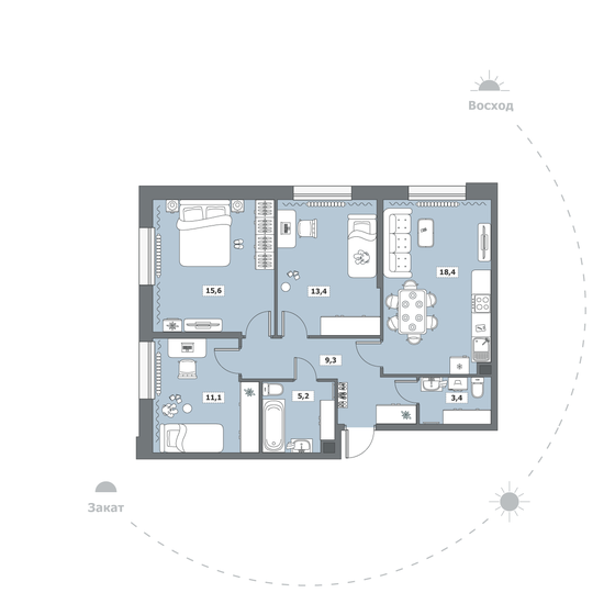 76,4 м², 3-комнатная квартира 8 106 040 ₽ - изображение 1