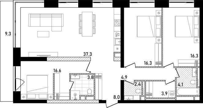 116,4 м², 3-комнатная квартира 84 440 944 ₽ - изображение 1