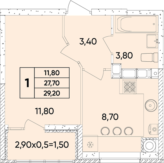 29,2 м², 1-комнатная квартира 3 985 800 ₽ - изображение 1