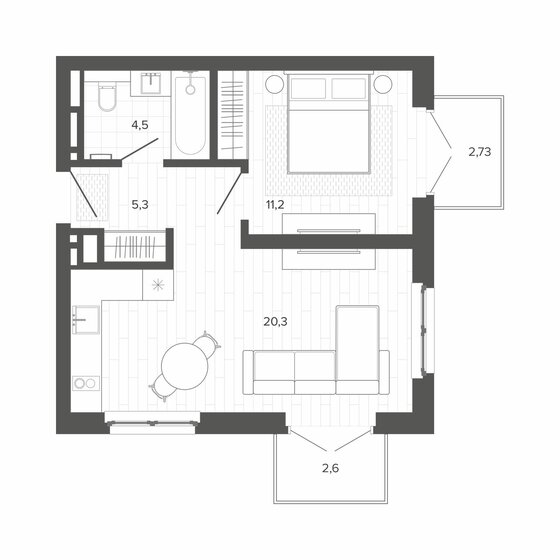 42,9 м², 2-комнатная квартира 7 897 000 ₽ - изображение 1