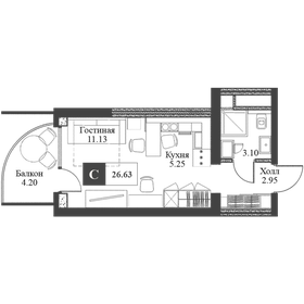 25,9 м², квартира-студия 8 297 600 ₽ - изображение 33