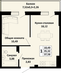 Квартира 37,6 м², 1-комнатная - изображение 1