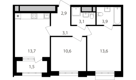 Квартира 52,4 м², 2-комнатная - изображение 1