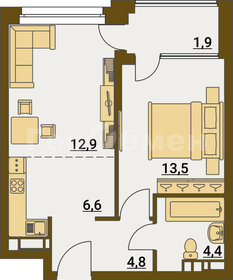 Квартира 44 м², 2-комнатная - изображение 1