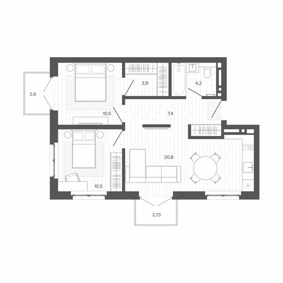 58,8 м², 3-комнатная квартира 10 463 000 ₽ - изображение 1