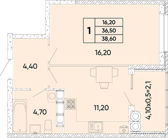 38,6 м², 1-комнатная квартира 4 828 860 ₽ - изображение 6