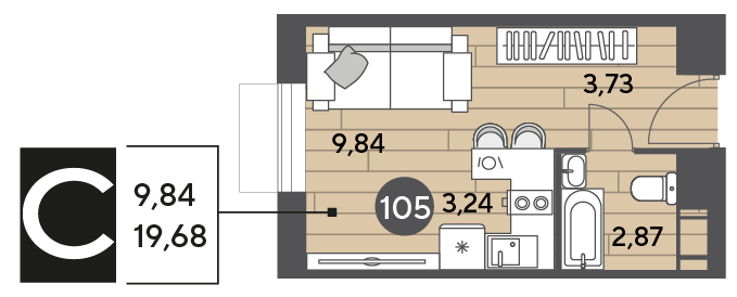 19,7 м², квартира-студия 4 278 432 ₽ - изображение 28