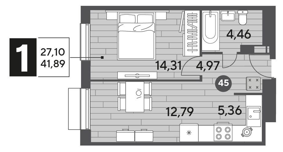 41,9 м², 1-комнатная квартира 6 614 431 ₽ - изображение 1