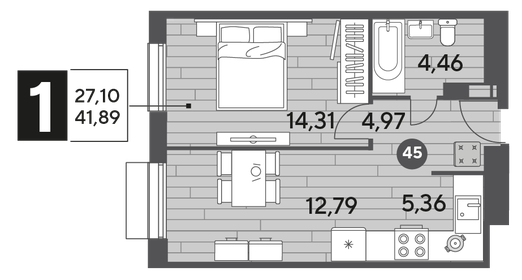 40 м², 1-комнатная квартира 6 500 000 ₽ - изображение 69