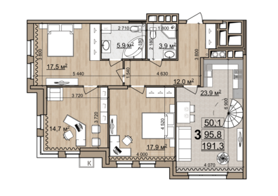 Квартира 191,3 м², 3-комнатная - изображение 1