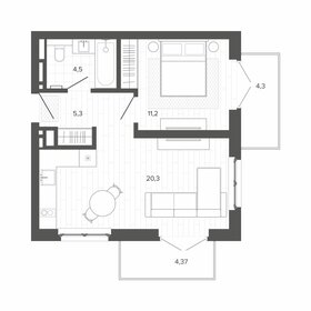 Квартира 43,9 м², 2-комнатная - изображение 1