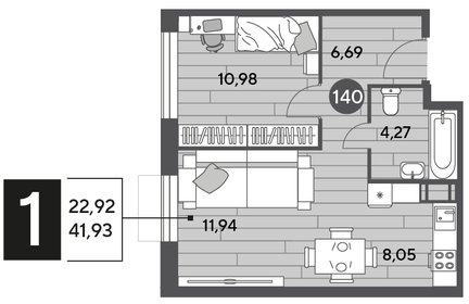 Квартира 41,9 м², 1-комнатная - изображение 1