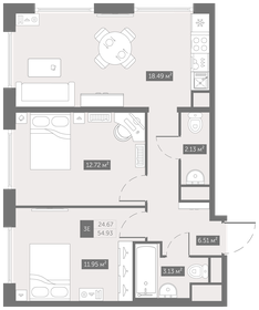 Квартира 54,9 м², 2-комнатная - изображение 1