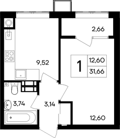 Квартира 31,7 м², 1-комнатная - изображение 1