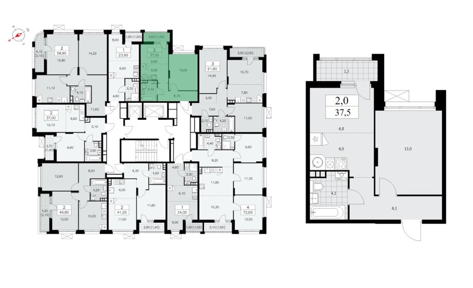 37,5 м², 2-комнатная квартира 9 650 800 ₽ - изображение 1