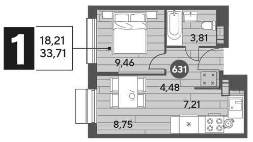 Квартира 33,7 м², 1-комнатная - изображение 1