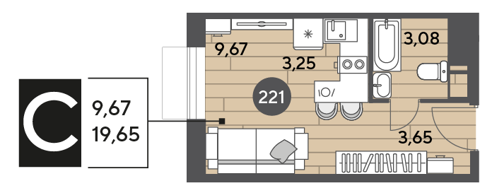 19,7 м², квартира-студия 4 389 810 ₽ - изображение 20