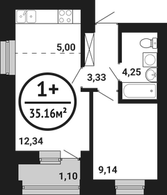 Квартира 35,2 м², 1-комнатная - изображение 1