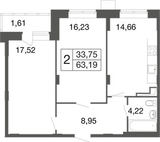 Квартира 63,2 м², 2-комнатная - изображение 1