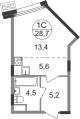 Квартира 28,7 м², студия - изображение 1