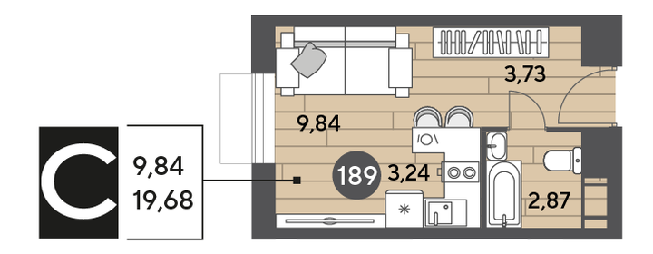 19,7 м², квартира-студия 4 264 656 ₽ - изображение 15