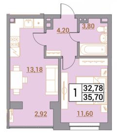 Квартира 35,7 м², 1-комнатная - изображение 1