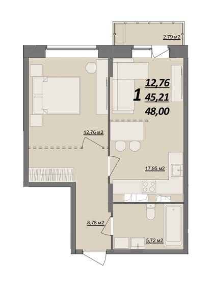 48 м², 1-комнатная квартира 4 148 000 ₽ - изображение 1