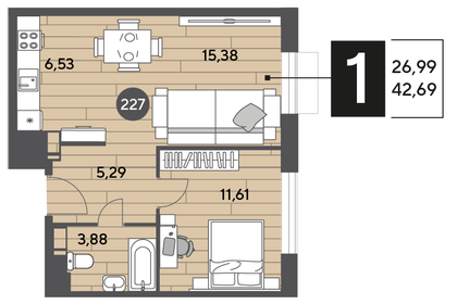 42,1 м², 1-комнатная квартира 6 950 000 ₽ - изображение 11
