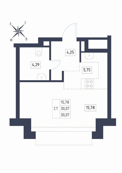 30,1 м², 1-комнатная квартира 11 426 600 ₽ - изображение 1