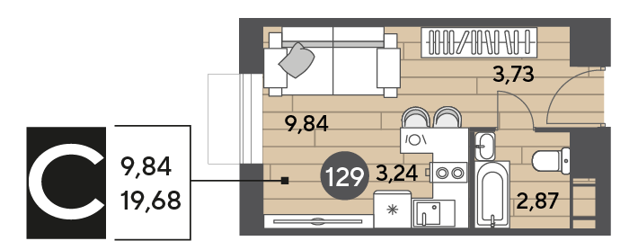 19,7 м², квартира-студия 4 248 912 ₽ - изображение 1