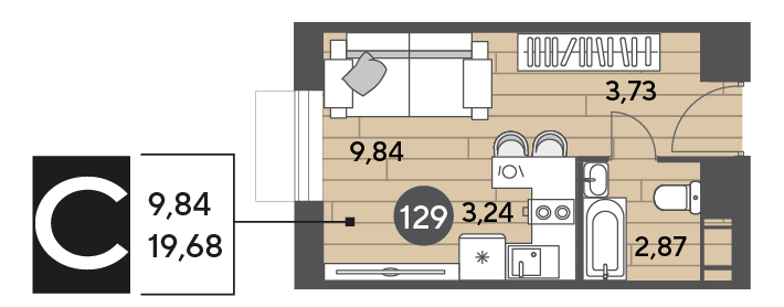 19,7 м², квартира-студия 4 278 432 ₽ - изображение 24