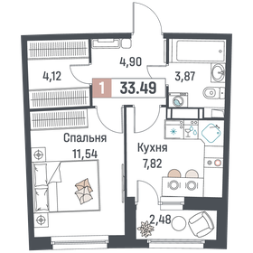 33,5 м², 1-комнатная квартира 5 924 381 ₽ - изображение 3