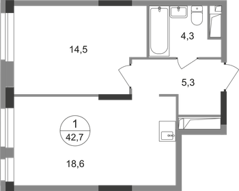 Квартира 42,7 м², 1-комнатная - изображение 1