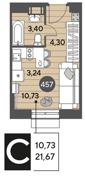 21,7 м², квартира-студия 4 537 698 ₽ - изображение 1