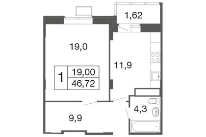 Квартира 46,7 м², 1-комнатная - изображение 1