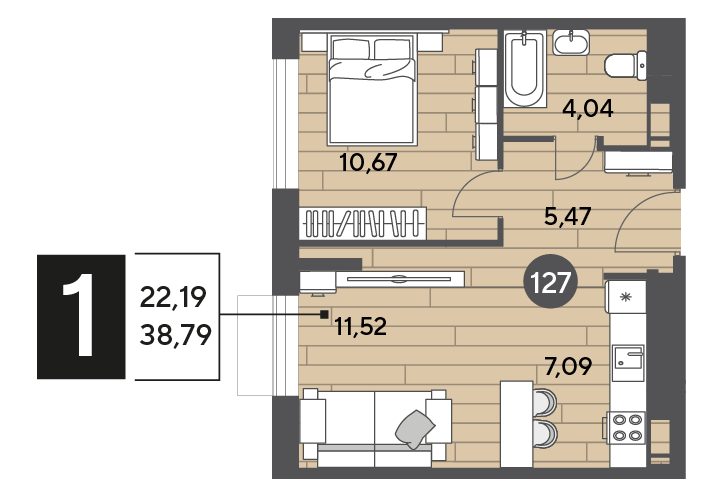 38,8 м², 1-комнатная квартира 6 346 044 ₽ - изображение 1