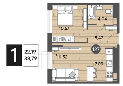 38,8 м², 1-комнатная квартира 6 384 834 ₽ - изображение 19