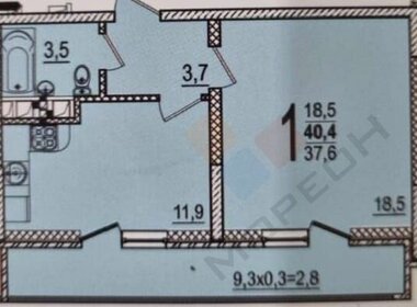 Квартира 40,4 м², 1-комнатная - изображение 1