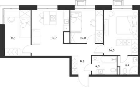 Квартира 65,6 м², 3-комнатная - изображение 1