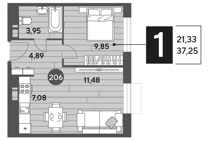 37,3 м², 1-комнатная квартира 6 265 450 ₽ - изображение 1