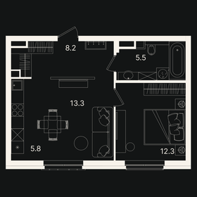 Квартира 45,1 м², 2-комнатная - изображение 1