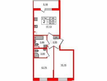 Квартира 55,4 м², 2-комнатная - изображение 1