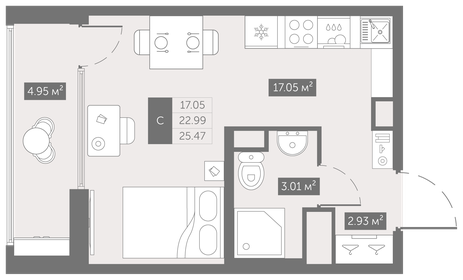 26,6 м², квартира-студия 3 362 500 ₽ - изображение 10